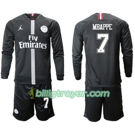 Billige Fotballdrakter Paris Saint-Germain MBAPPE 7 Jodan Svart Barn Tredjedraktsett 2018/19 Langermet